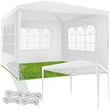 tectake® Pavillon 3x3 m, Zelt groß, wasserdicht, für Garten und Camping, Gartenpavillon, Partyzelt, Event Shelter, Festzelt, Gartenpavillon 3x3 m mit 3 Seitenwänden mit Fenstern, inkl. Heringe - weiß