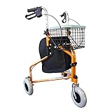 Mobiclinic, Modell Caleta, Rollator, Gehwagen für Senioren und Behinderte, Gehwagen mit 3 Rädern, Faltbare Gehhilfe, Stahl, Verstellbar, Korb, Tragetasche, Bremsen an den Hebeln, Orange