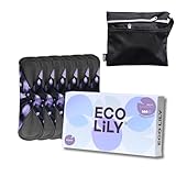 Eco Lily 6 Pack Slipeinlagen Waschbar Damenbinden mit Bambuskohle | Wiederverwendbare, wasserdichte, saugfähige Menstruationspads | Mittel Perioden | Bonus Aufbewahrungstasche