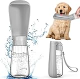MTINRNI Hundetrinkflasche,Tragbare Trinkflasche Hunde 550ml,150°Faltbare Hund Katze Haustiere Auslaufsicher Wasserflasche,für Unterwegs,Täglich Spazieren Gehen Reisen Campen. (Grau)