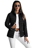 OZONEE Damen Übergangsjacke Regenjacke Jacke Übergang Jacken Herbst Bomberjacke Stehkragen Kapuze Steppjacke Kapuzenjacke Leichte Outdoor Puffer Jacket Gepolstert 777/2163K/392 SCHWARZ S