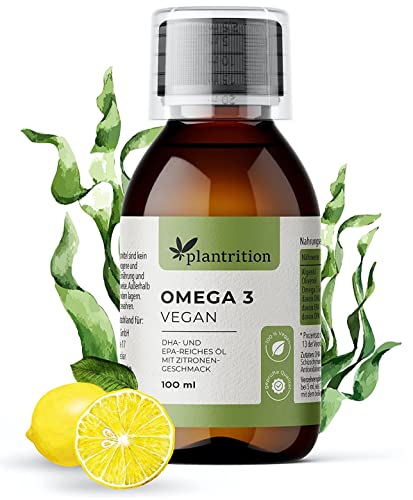 plantrition Premium Omega 3 Vegan hochdosiert I Algenöl 2000mg Omega 3 - nachhaltige Kultivierung - reich an EPA & DHA - kein Aufstoßen leichtes Zitronenaroma