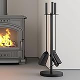 Kingson Kaminwerkzeug-Set mit Bürste, Schaufel und Schürhaken, Durchmesser 17,5 x 59,5 cm, langlebiges Holzbrenner-Zubehör und Kaminbegleiter-Set, Schwarz