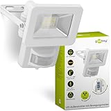 goobay 53878 LED Strahler Bewegungsmelder Außen 10W / PIR Sensor Außenstrahler IP44 / Neutralweißes Licht 850 lm/LED Scheinwerfer Fluter Wandmontage/Gartenstrahler/Weiß