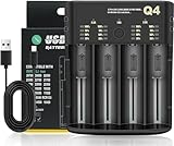 18650 Akku-Ladegerät mit 4 Steckplätzen, 3.6-4.2V Li-Ion Akku-Ladegerät, wiederaufladbar: 10440 16340 18650 18700 20700 21700 22650, 1.2-2.4 V Nimh/NiCd: AAAA, AAA, AA, a, a, SC, c