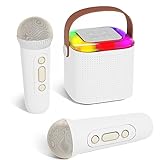 Karaoke Maschine für Kinder, Tragbarer Mini Bluetooth Karaoke Lautsprecher mit 2 kabellosen Mikrofonen und LED-Lichtern für Heimparty, Geburtstags Geschenke für Mädchen und Jungen