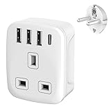 UK auf Europäischer Stecker-Adapter, europäischer Stecker-Adapter, Reiseadapter UK auf Europa mit 4 USB-Anschlüssen, Euro-Europa geerdetes Ladegerät für Deutschland, Frankreich, Spanien, Türkei,