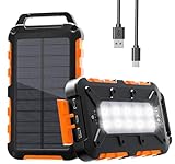 Solar Powerbank 26800mAh, PD15W Tragbare Solar Ladegerät mit Solarpanel USB C Externer Akku Outdoor Wasserdichtes mit LED Taschenlampe und 3 Ausgängen für Camping, Smartphones, Tablets und Mehr