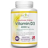 Vitamin D3 – 400 leicht einnehmbare Premium Vitamin D3-Mikrotabletten – Tablette Cholecalciferol VIT D3 – Vegetarisches Nahrungsergänzungsmittel – Hergestellt von Incite Nutrition in Großbritannien