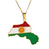 Halsketten Für Frauen,Vintage Kurdistan Karte Flagge Anhänger Sonne Goldene Kette Amulett Einzigartiger Schmuck Patriotische Accessoires Geburtstag Weihnachten Unisex Geschenk