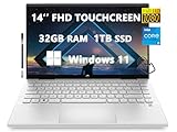 HP 2023 14 Zoll FHD Pavilion x360 Convertible Touch Laptops für Student & Business, Intel Core i5-1235U (10-Core), 32 GB RAM, 1 TB SSD, Fingerabdruck, Wi-Fi6, HDMI, Schnellladung, Windows 11, RK