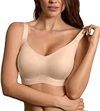 DEANGELMON Nahtlose kabellose BHs für große Brust, Damen, ohne Bügel, vollständige Abdeckung, T-Shirt-BH, bequem, V-Ausschnitt, Alltags-BHs, hautfarben, XX-Large