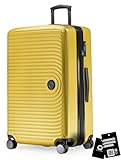 Hauptstadtkoffer Mitte - Großer Hartschalenkoffer + Digitaler Namensschild, TSA, 4 Rollen, Check-In Gepäck mit XL-Erweiterung, Reisegepäck 77cm, Koffer bis 23kg Gepäck, 130 Liter, Gelb