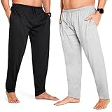 CityComfort Schlafanzughose Herren Lang mit Seitentaschen & elastischem Bund, Pyjama Hosen Herren 2er Pack (4XL, Grau/Schwarz, Bund mit Kordelzug)