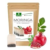 MoriVeda® - Moringa Dip Tee 100% natürlich & vegan (wahlweise Moringa-Blattmischung, Apfel-Zimt, Granatapfel, Ingwer, Minze). Qualitätsprodukt (20 Beutel Moringa Granatapfel)