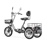 cysum Elektro Dreirad für Erwachsene, 16 Zoll faltbares 3 Rad E-Bike, 48 V 22 Ah Batterie, Reichweite bis zu 120 km,Lastenrad E-Dreirad,Tragkraft 150KG