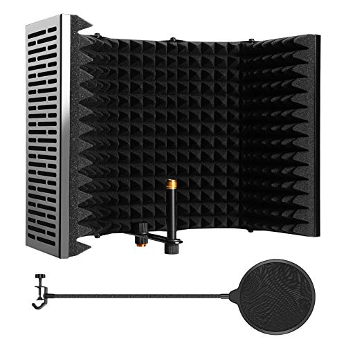 AGPtEK 5 Fach Faltbares Mikrofonisolationsschild, Absorbierend, Faltbar, mit Mikrofon-Pop-Filter, Flexibel & Langlebig, für Alle Kondensator-Mikrofon-Aufnahmegeräte (5 Fach Faltbar, Größere Version)