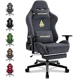 Vittanly Gaming Stuhl, Luxuriöser Atmungsaktiver Wildlederimitat Bürostuhl Gaming Chair, Ergonomischer Gamer Stuhl mit Fußstütze Kopfstütze und Lendenkissen, 3D Armlehnen, 90-155° Rückenlehne, Grau