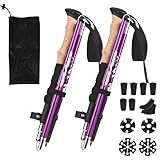 Nordic Herren Walking Stöcke Damen, 33–125 cm Wanderstöcke Faltbar, mit ergonomischem, Handschlaufe, faltbarem Design und 12 Gummispitzen zum Wandern, Klettern, Camping und für Outdoor-Abenteuer, Lila