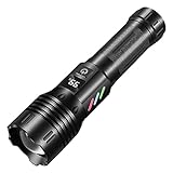 【Extremweitschuss 3km】Taschenlampe LED 50000 Lumen mit Digitaler LED-Leistungsanzeige, LED Taschenlampe Extrem Hell Eingebauter 5000-mAh-Akku, Aufladbar LED Taschenlampe für Outdoor Camping Wandern