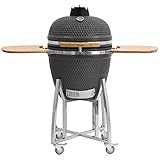 BBQ-Toro Kamado Grill | Holzkohlegrill Kuro Ø 52 cm mit Bambusablage, Thermometer, stabilem Holzgriff | Keramikgrill Kamadogrill Kugelgrill (Grau)