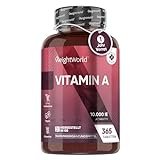 Augenvitamine - Vegane Vitamin A Tabletten - Hochdosiertes Retinol 10.000 IE - Alternative zu Beta Carotin & Augentropfen - Für Sehkraft, Haut & Immunsystem (EFSA) - 365 Stück für 1 Jahr - WeightWorld