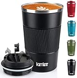 Thermobecher Kaffeebecher to Go- KETIEE 13oz/380ml Edelstahl Kaffee-to-go Becher Thermo, Vakuum auslaufsicher Isolierbecher mit Deckel, Autobecher doppelwandig isoliert coffee-to-go becher, Schwarz