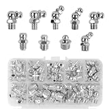 65 Schmiernippel Sortiment Kit, 45° 90° 180° Gerader Hydraulik Fettnippel, Präzisionstechnik M6 M8 M10 Schmiernippel Set mit Aufbewahrungsbox, Vernickeltes Eisen Schmiernippel Set für Baumaschinen