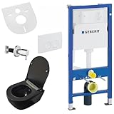 Belvit Wand WC Set spülrandlos Schwarz matt mit Taharet Bidet, Softclose Sitz und Geberit UP100 Vorwandelement Keramik