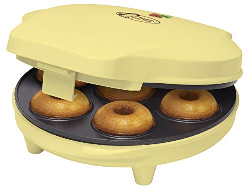 Bestron Donut Maker im Retro Design, Sweet Dreams, Antihaftbeschichtung, 700 Watt, Farbe: Gelb
