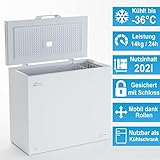 Tronitechnik® Gefriertruhe Kühltruhe BORGAR PRO mit 2in1 Gefrier- und Kühlfunktion | 210 Liter | LED-Licht | Rollen | Kindersicherung durch Schloss | Weiß