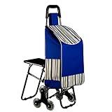 Faltbarer Einkaufstrolley mit zwei Dreifachrädern, Einkaufskiste mit Sitz, tragbarer Reisetrolley für Elderly, Collapsible Dolly für Groceries, Reisen & Outdoor Aktivitäten, Blau