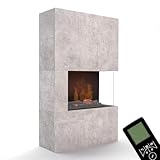 GLOW FIRE Wasserdampf Kamin Rechts TUCHOLSKY (Standkamin) - Elektrokamin mit LED 3D-Flammen, Knistereffekt, Fernbedienung, 91x150x35 cm - OMC 600 Elektro Kamin, mit Schutzglas, Beton
