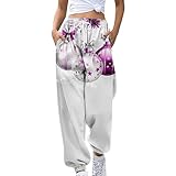 Damen-Jogginghose mit Weihnachtsmotiv, Sport, leger, Jogginghose, Activewear-Hose, Schneemann, Schneeflocke, bedruckt, Kordelzug, bequeme Cinch-Hose, Fitnessstudio, Laufhose, Farbe: Weiß., M