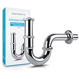Wasserwelten Universal Siphon für Waschbecken & Waschtisch - Abflussgarnitur passgenau - Geruchsverschluss inkl. Gummimanschette + Einbauanleitung - Röhrensiphon Ablaufgarnitur