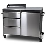 Grilltisch Big Buddy Outdoor Beistellwagen aus Edelstahl mit großer Arbeitsfläche 117x55cm, Grillschrank, Schubladen mit Einsatz, Lenkrollen – Made in Germany: Ergonomische Arbeitshöhe 95cm