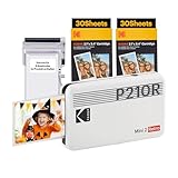 KODAK Mini 2 Retro 4PASS Mobiler Fotodrucker (5,3x8,6cm)- Paket met 68 Blatts, Weiß