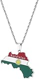 Karte Halskette,Vintage Kurdistan Region Silberkette Bunte Flaggenkarte Anhänger Charms Mode Kurdische Schmuck Geschenke Für Männer Frauen