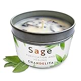 CHANDELITA Aroma-Kerze aus reinem Salbei für Segen und Energie im Haus, Salbeiblätter, mit Sojawachs zur Reinigung, Entspannung, Meditation und Heilung von Chakren (1 Einheit)