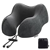 Nackenkissen Flugzeug, Reisekissen Auto Travel Pillow aus Memory Foam mit samtweichem Bezug, Nackenhörnchen Erwachsene für Reisen, Camping, Büro und Haus (Dunkelgrau)