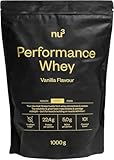 nu3 Performance Whey Protein Vanille 1kg M – Eiweißpulver für Muskelaufbau, cremig, ohne Klümpchen, gelatinefrei, ohne Zuckerzusatz, kalorienfrei, löslich in Wasser & Milch, ideal für Sportler 1000 g