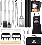 Grillbesteck Set,Grillzubehör Männer Geschenk Weihnachten,Edelstahl Grillkoffer Set of 21,Grillen Zubehör mit Grillzange Grillspachtel und Grillschürze, BBQ Grill Set Ideales für Outdoor und Camping