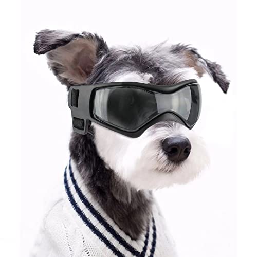 NAMSAN Hundebrille UV Wasserdicht Winddicht Einstellbar Hunde Sonnenbrille Mode Hunde Schutzbrille Geeignet für Kleine und Mittlere Hunde（Schwarz）