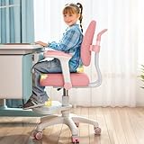 OSKOPWRC Kinder-Schreibtischstuhl, Drehstuhl für Kinder, mit verstellbarer Höhe und doppelter Rückenstütze, für Mädchen und Jungen, ergonomischer Stuhl, Teenager, Bürostuhl, 3–18 Jahre, Rosa