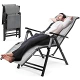 Klappsessel aus Armlehnen, Gartenstuhl mit Fußteil Mesh Outdoor Relaxsessel Garten 3-Fach Verstellbare Rückenlehne Wetterfest -für Camping Terrasse Balkon - Leicht zu Montieren (Grau - 1 Stück)