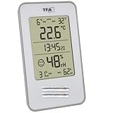 TFA Dostmann Digitales Thermo-Hygrometer, 30.5057, Hygrometer mit Raumthermometer, zur Schimmelvermeidung, für Wohnzimmer, Garage, Schlafzimmer geeignet, 72x16x120 mm (Weiss mit Batterien)