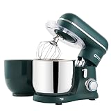 Kitchen in the box küchenmaschine, Zwei 3,5L Schüsseln, kleiner Knetmaschine, 10-Geschwindigkeits tragbarer, leichter Teigmaschine, mattes Rührmaschine mit Knethaken,Rührbesen&Schneebesen (Dunkelgrün)
