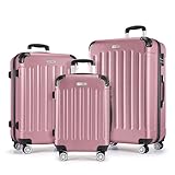 MERISH Reisekoffer Koffer Kofferset Trolleys Zwillingsrollen 3tlg. Hartschale in 9 Farben (Rose, Set)