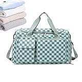 Travel Duffle Bag, Large Zippered Storage Pouch, Multipurpose Waterproof Plaid Gear Bag with Shoe Compartment, Ideal for Gym, Yoga, Swimming, Basketball, and Soccer Activities