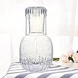 Vintage Nachttisch-Wasserkaraffe und Glas-Set, LIUCONGBD Nachttisch-Wasserkaraffe mit Becherglas, klare Mundspül-Karaffe für das Badezimmer, Wasserkrug und Tasse Nacht-Set